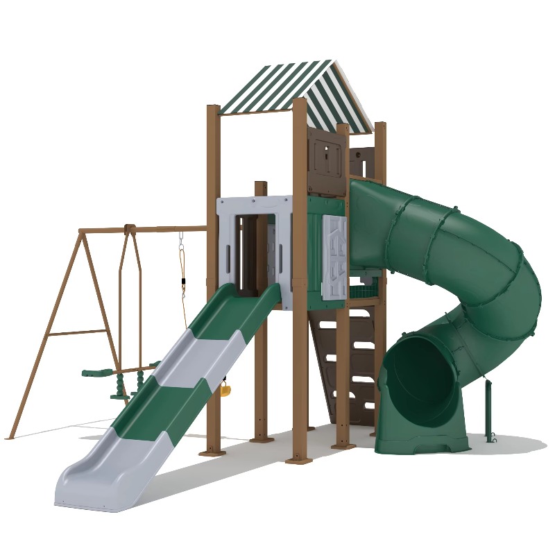Kids Outdoor Wooden Playhouse - Ecologische kinderspeeltoestellen: glijbaan, plastic binnenhuis speelhuisje,