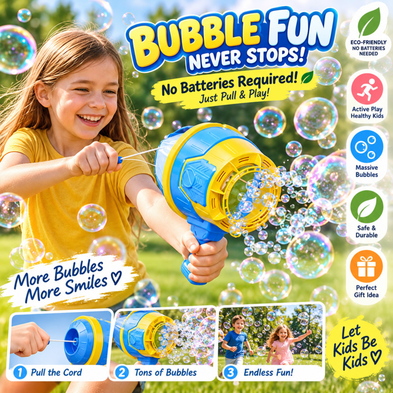 Kids Outdoor Easter Toys - Batterijloze Bubbelpistoolmachine, Handheld Gatling Blaster voor