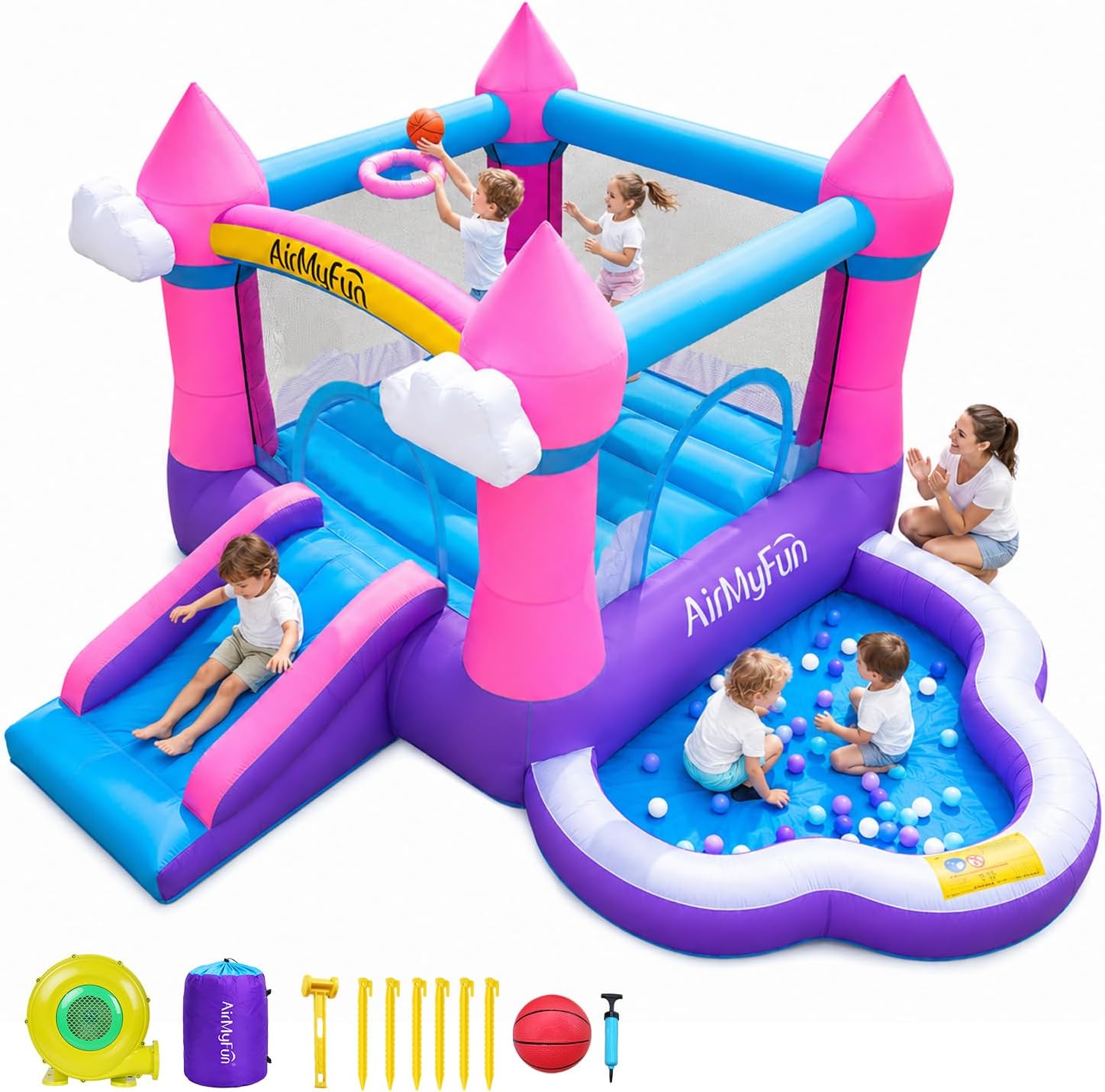 Kids Outdoor Bounce House - Roze opblaasbare springkasteel voor binnen en