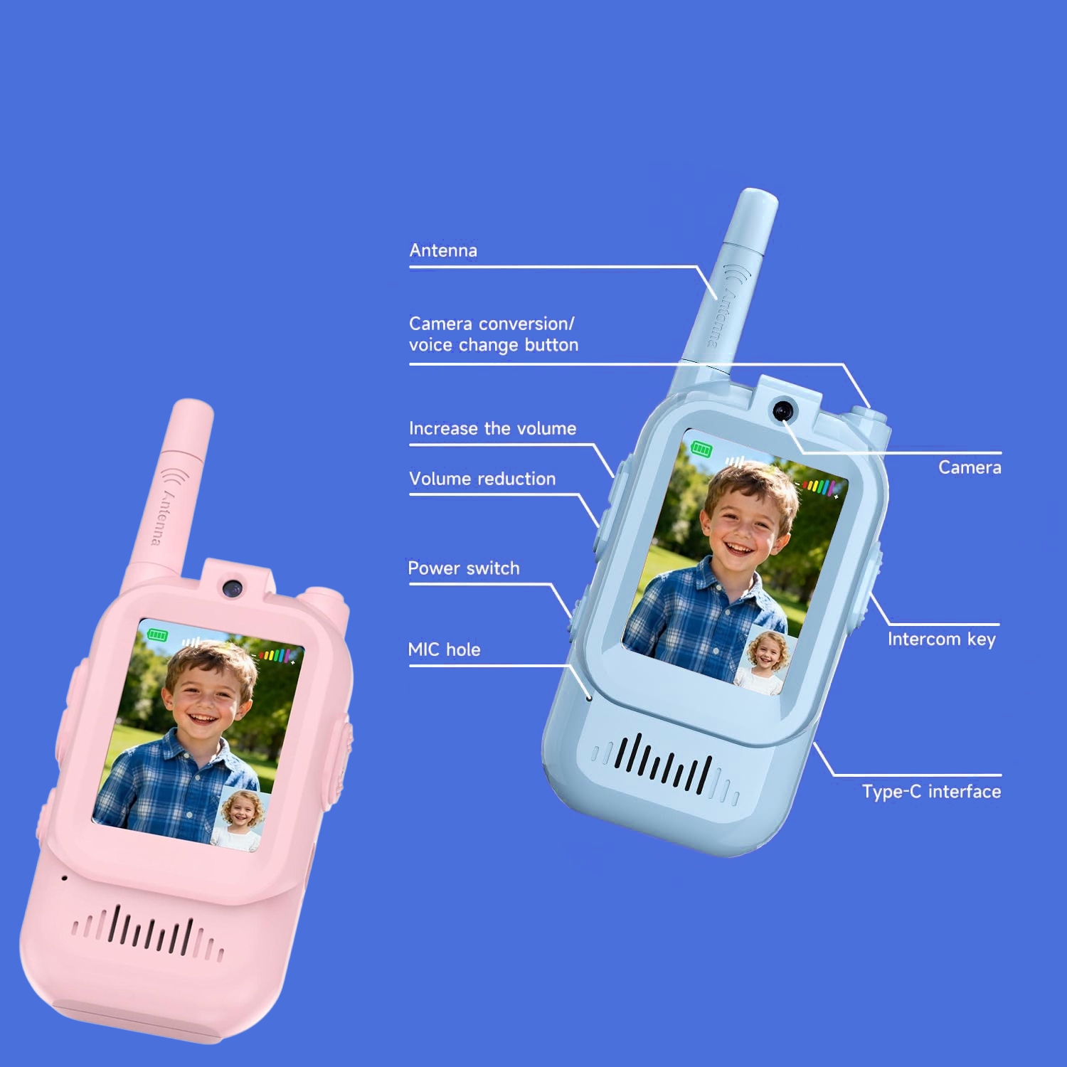Kids Outdoor Voices - 2-pack video-walkie-talkies voor kinderen met display,