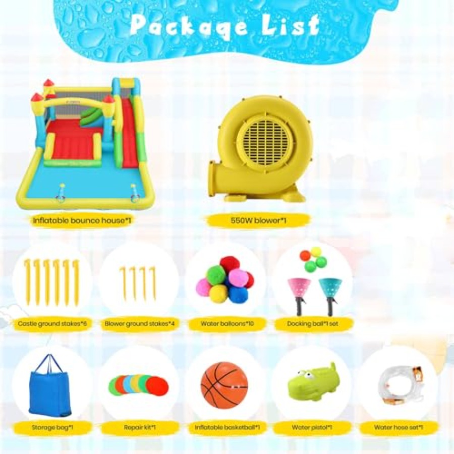 Opblaasbare water springkastee - Kids Outdoor Bounce House recensie en prijs