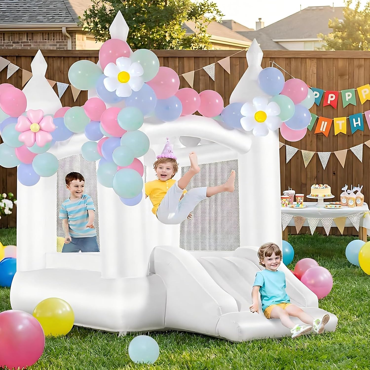 Witte springkasteel binnen en  - Kids Outdoor Bounce House recensie en prijs