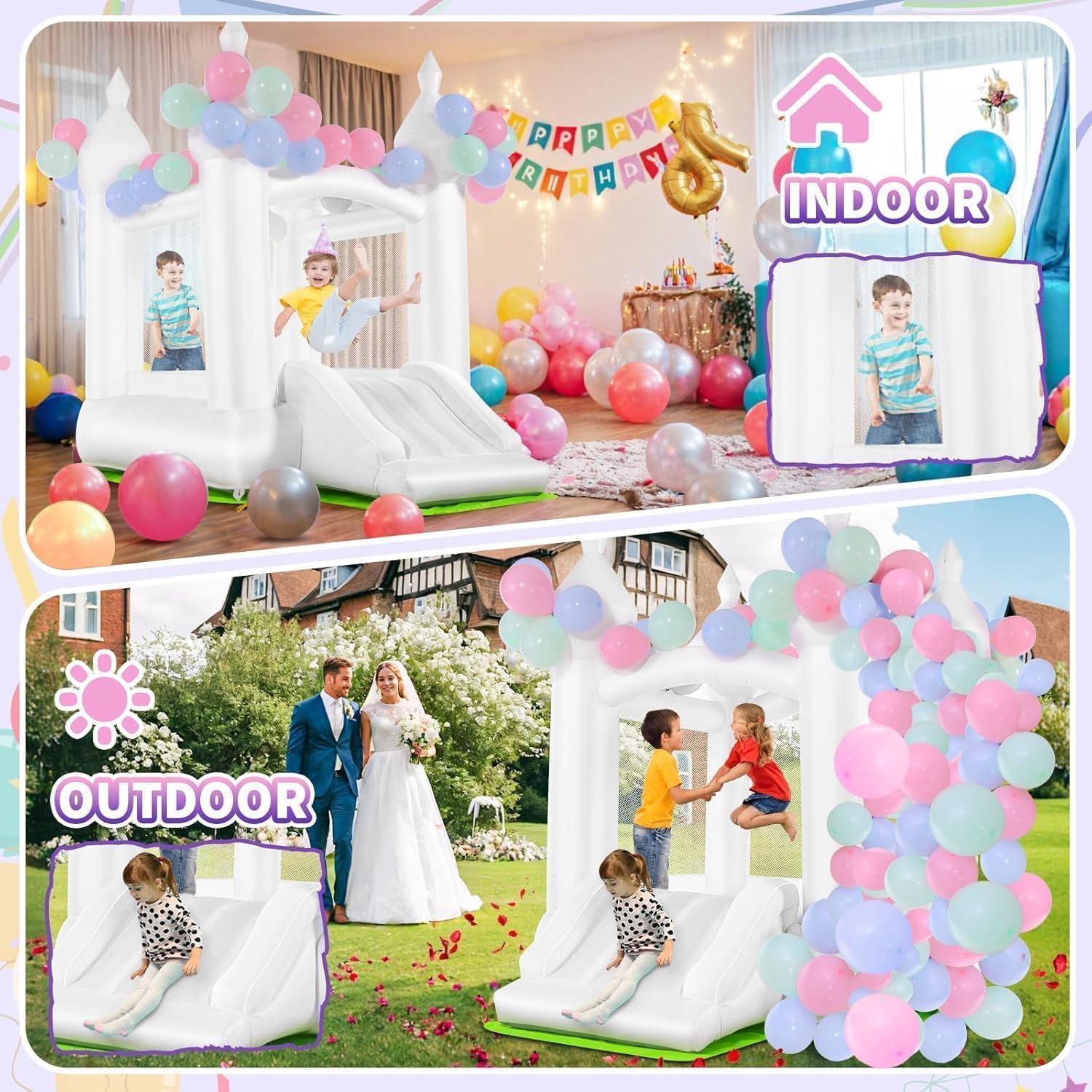 Witte springkasteel binnen en  - Kids Outdoor Bounce House recensie en prijs
