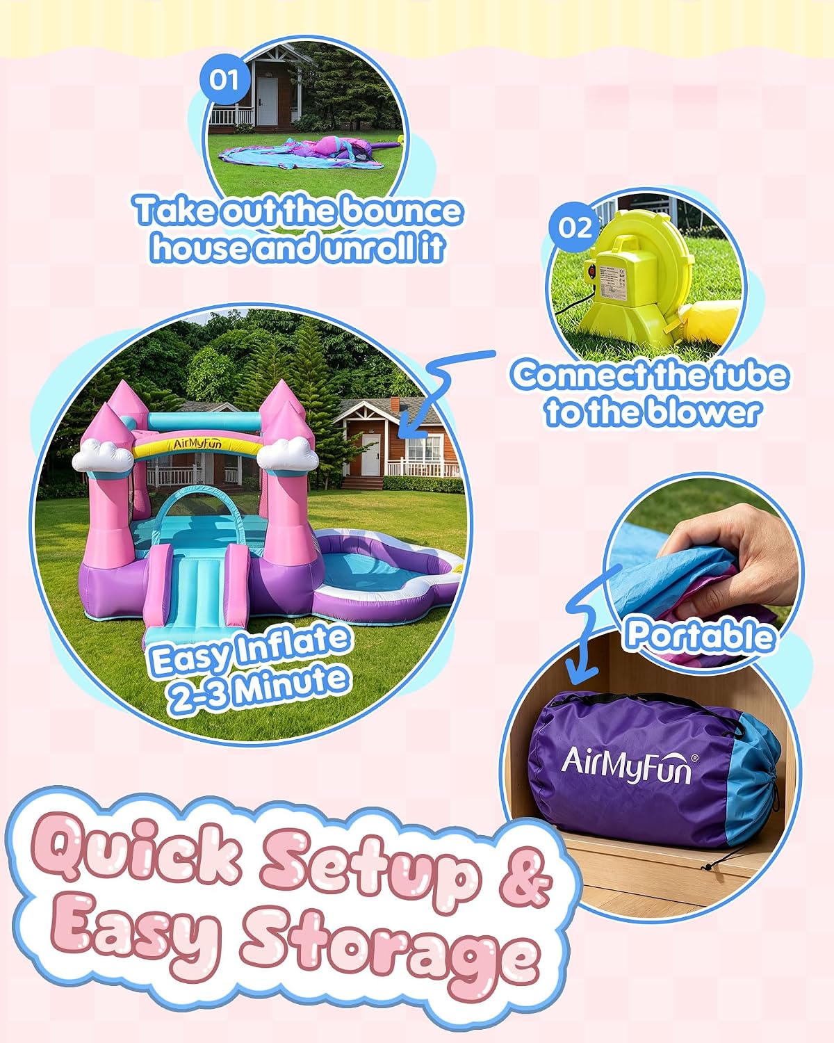 Roze opblaasbare springkasteel - Kids Outdoor Bounce House recensie en prijs